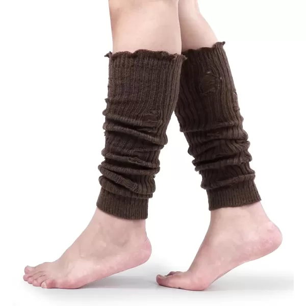imageBomKinta Women Leg Warmers with Holes  Warm Ruffle Stripe Leg Sleeves  Winter Knee High Footless Socks1 Pair  Brown