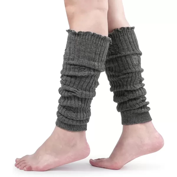 imageBomKinta Women Leg Warmers with Holes  Warm Ruffle Stripe Leg Sleeves  Winter Knee High Footless Socks1 Pair  Grey
