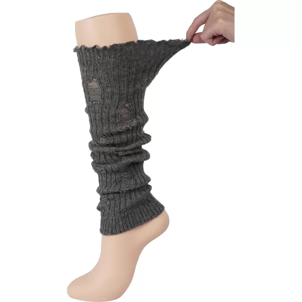 imageBomKinta Women Leg Warmers with Holes  Warm Ruffle Stripe Leg Sleeves  Winter Knee High Footless Socks1 Pair  Grey