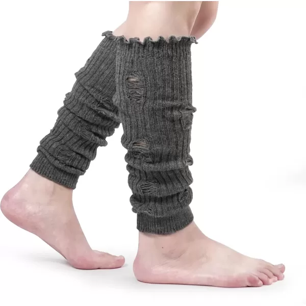 imageBomKinta Women Leg Warmers with Holes  Warm Ruffle Stripe Leg Sleeves  Winter Knee High Footless Socks1 Pair  Grey