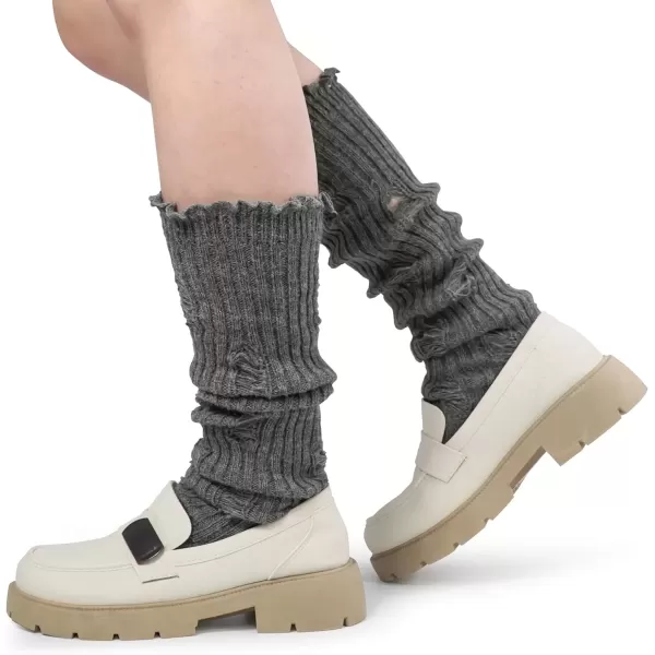imageBomKinta Women Leg Warmers with Holes  Warm Ruffle Stripe Leg Sleeves  Winter Knee High Footless Socks1 Pair  Grey
