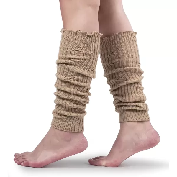 imageBomKinta Women Leg Warmers with Holes  Warm Ruffle Stripe Leg Sleeves  Winter Knee High Footless Socks1 Pair  Khaki