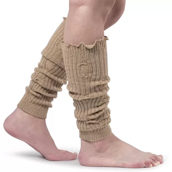 imageBomKinta Women Leg Warmers with Holes  Warm Ruffle Stripe Leg Sleeves  Winter Knee High Footless Socks1 Pair  Khaki
