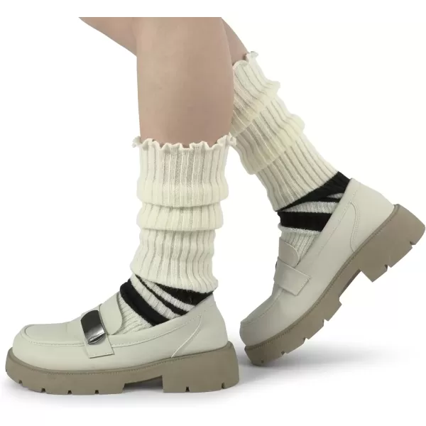 imageBomKinta Women Leg Warmers with Holes  Warm Ruffle Stripe Leg Sleeves  Winter Knee High Footless Socks1 Pair  Stripe Beige