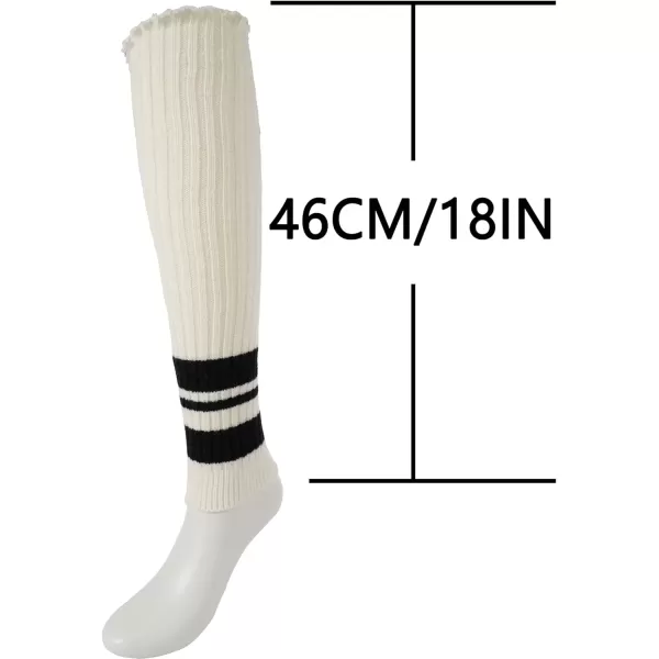 imageBomKinta Women Leg Warmers with Holes  Warm Ruffle Stripe Leg Sleeves  Winter Knee High Footless Socks1 Pair  Stripe Beige