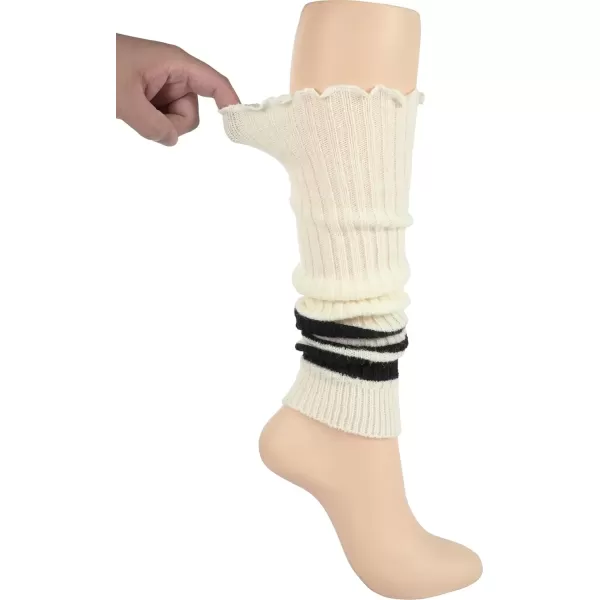 imageBomKinta Women Leg Warmers with Holes  Warm Ruffle Stripe Leg Sleeves  Winter Knee High Footless Socks1 Pair  Stripe Beige