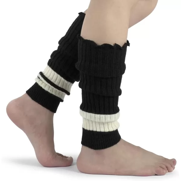 imageBomKinta Women Leg Warmers with Holes  Warm Ruffle Stripe Leg Sleeves  Winter Knee High Footless Socks1 Pair  Stripe Black