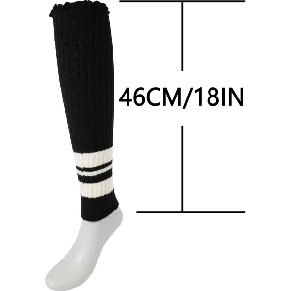 imageBomKinta Women Leg Warmers with Holes  Warm Ruffle Stripe Leg Sleeves  Winter Knee High Footless Socks1 Pair  Stripe Black