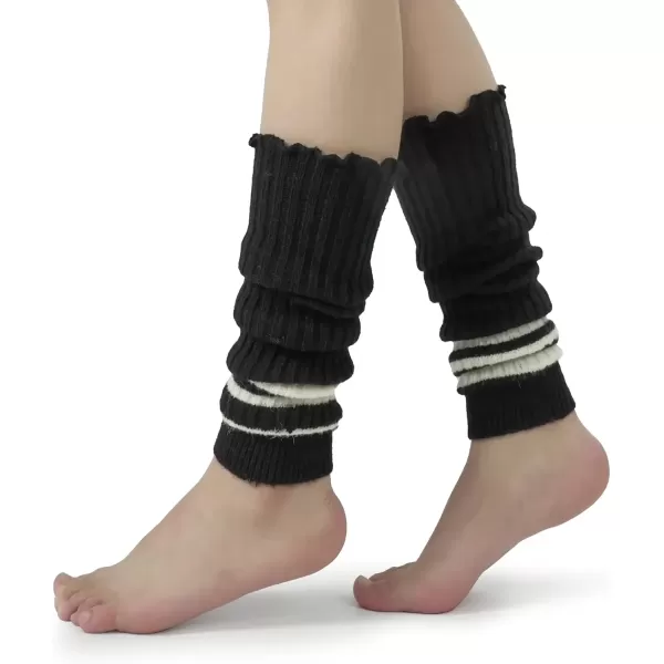imageBomKinta Women Leg Warmers with Holes  Warm Ruffle Stripe Leg Sleeves  Winter Knee High Footless Socks1 Pair  Stripe Black