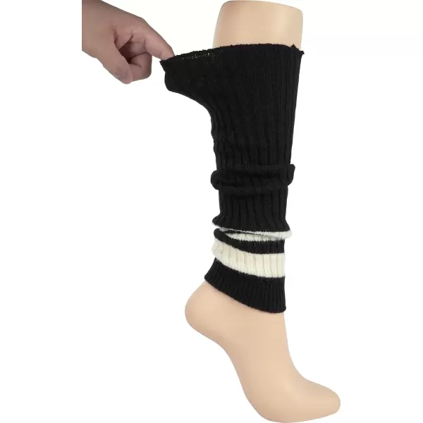 imageBomKinta Women Leg Warmers with Holes  Warm Ruffle Stripe Leg Sleeves  Winter Knee High Footless Socks1 Pair  Stripe Black