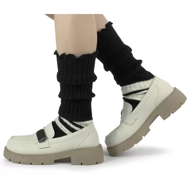imageBomKinta Women Leg Warmers with Holes  Warm Ruffle Stripe Leg Sleeves  Winter Knee High Footless Socks1 Pair  Stripe Black