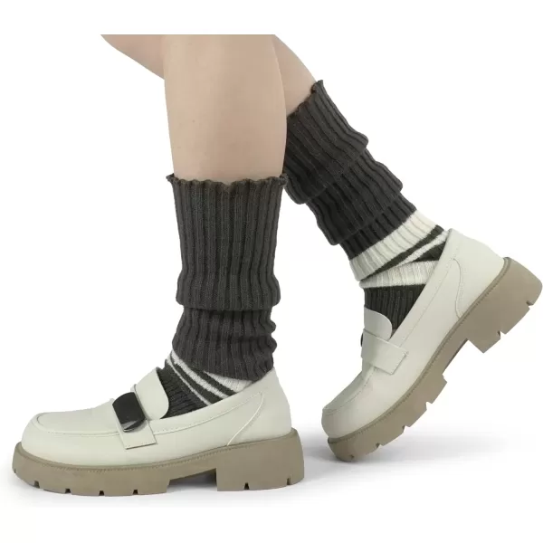 imageBomKinta Women Leg Warmers with Holes  Warm Ruffle Stripe Leg Sleeves  Winter Knee High Footless Socks1 Pair  Stripe Brownish