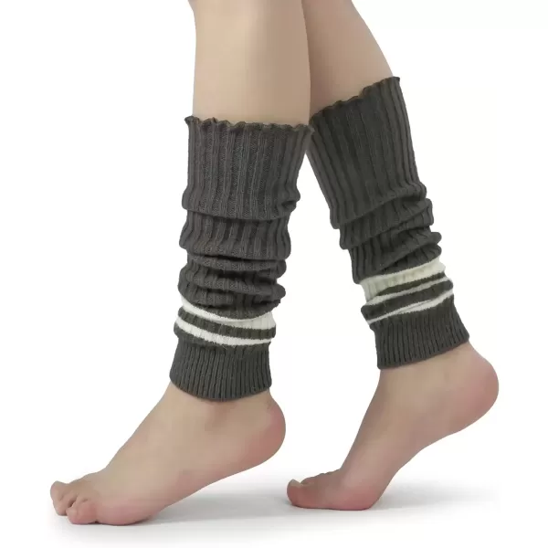 imageBomKinta Women Leg Warmers with Holes  Warm Ruffle Stripe Leg Sleeves  Winter Knee High Footless Socks1 Pair  Stripe Brownish