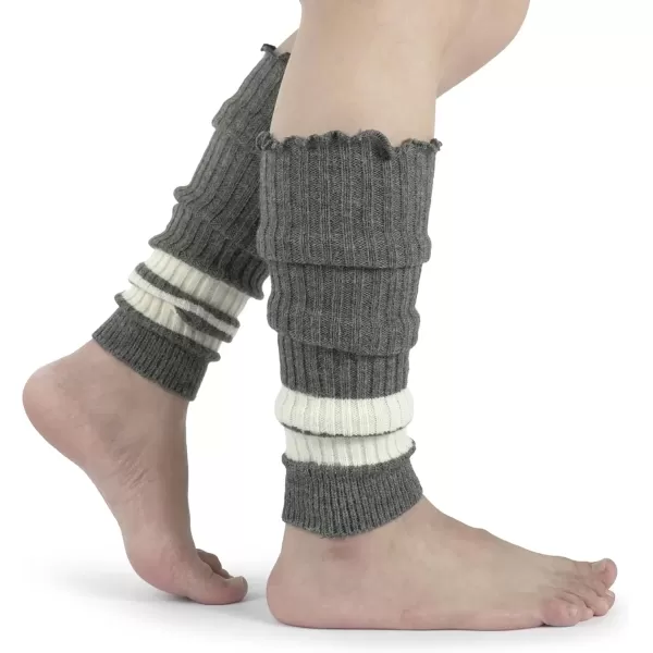 imageBomKinta Women Leg Warmers with Holes  Warm Ruffle Stripe Leg Sleeves  Winter Knee High Footless Socks1 Pair  Stripe Grey