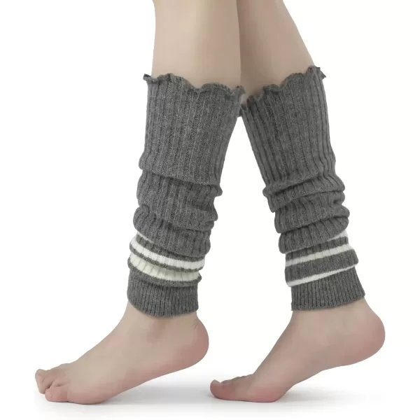 imageBomKinta Women Leg Warmers with Holes  Warm Ruffle Stripe Leg Sleeves  Winter Knee High Footless Socks1 Pair  Stripe Grey