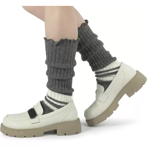 imageBomKinta Women Leg Warmers with Holes  Warm Ruffle Stripe Leg Sleeves  Winter Knee High Footless Socks1 Pair  Stripe Grey