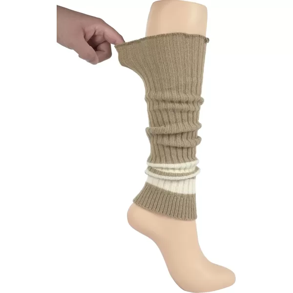 imageBomKinta Women Leg Warmers with Holes  Warm Ruffle Stripe Leg Sleeves  Winter Knee High Footless Socks1 Pair  Stripe Khaki