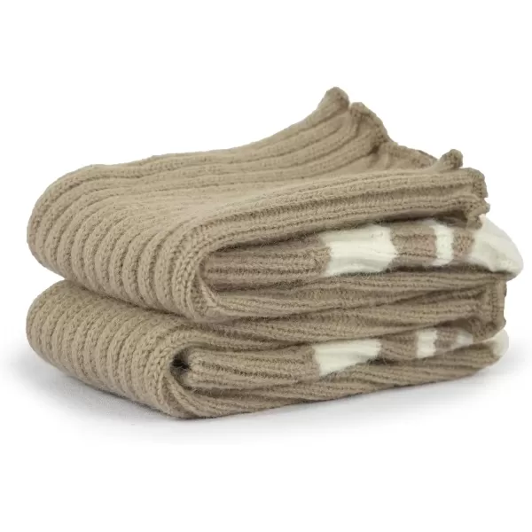 imageBomKinta Women Leg Warmers with Holes  Warm Ruffle Stripe Leg Sleeves  Winter Knee High Footless Socks1 Pair  Stripe Khaki