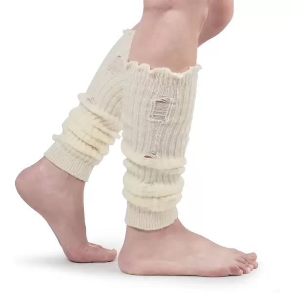imageBomKinta Women Leg Warmers with Holes  Warm Ruffle Stripe Leg Sleeves  Winter Knee High Footless Socks2 Pairs  Beige Stripe Khaki