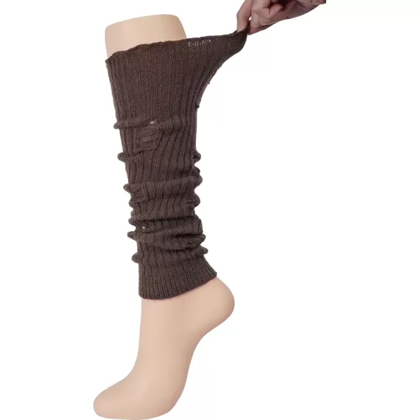 imageBomKinta Women Leg Warmers with Holes  Warm Ruffle Stripe Leg Sleeves  Winter Knee High Footless Socks2 Pairs  Brown Stripe Brownish