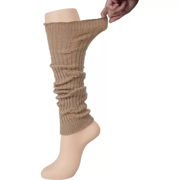 imageBomKinta Women Leg Warmers with Holes  Warm Ruffle Stripe Leg Sleeves  Winter Knee High Footless Socks2 Pairs  Grey Khaki