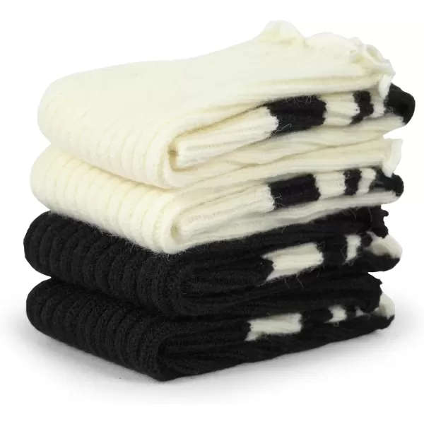 imageBomKinta Women Leg Warmers with Holes  Warm Ruffle Stripe Leg Sleeves  Winter Knee High Footless Socks2 Pairs  Stripe Black Stripe Beige