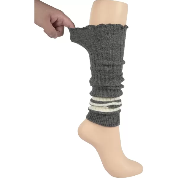 imageBomKinta Women Leg Warmers with Holes  Warm Ruffle Stripe Leg Sleeves  Winter Knee High Footless Socks2 Pairs  Stripe Black Stripe Grey