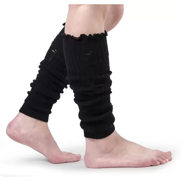 imageBomKinta Women Leg Warmers with Holes Warm Ruffle Leg Sleeves Winter Knee High Footless Socks1 Pair  Black