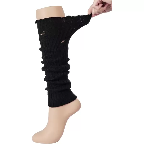 imageBomKinta Women Leg Warmers with Holes Warm Ruffle Leg Sleeves Winter Knee High Footless Socks1 Pair  Black
