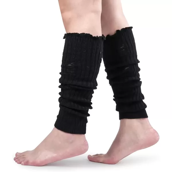 imageBomKinta Women Leg Warmers with Holes Warm Ruffle Leg Sleeves Winter Knee High Footless Socks1 Pair  Black