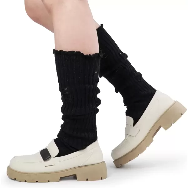 imageBomKinta Women Leg Warmers with Holes Warm Ruffle Leg Sleeves Winter Knee High Footless Socks1 Pair  Black