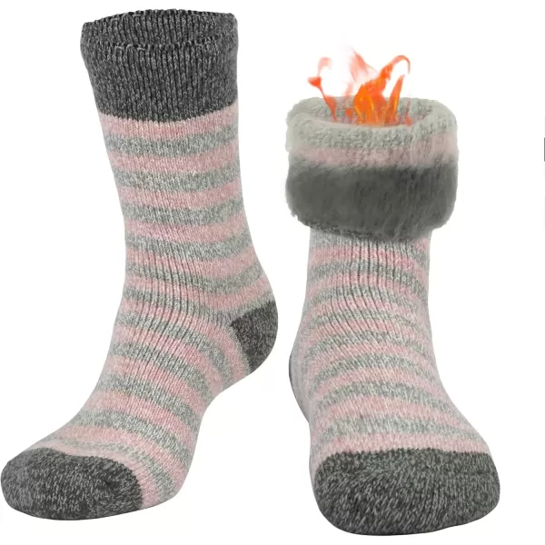 imageBomKinta Women Thermal Socks  Thick Boot Sock Warm Winter Crew Socks  Cozy Soft Christmas Socks Size 5101 Pair  Striped Pink