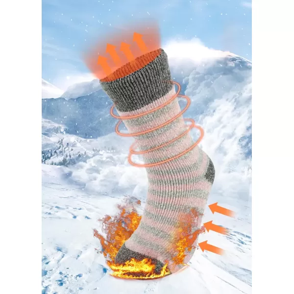 imageBomKinta Women Thermal Socks  Thick Boot Sock Warm Winter Crew Socks  Cozy Soft Christmas Socks Size 5101 Pair  Striped Pink