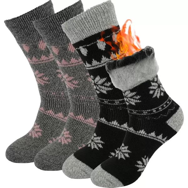imageBomKinta Women Thermal Socks  Thick Boot Sock Warm Winter Crew Socks  Cozy Soft Christmas Socks Size 5102 Pairs  Christmas Pink Christmas Black
