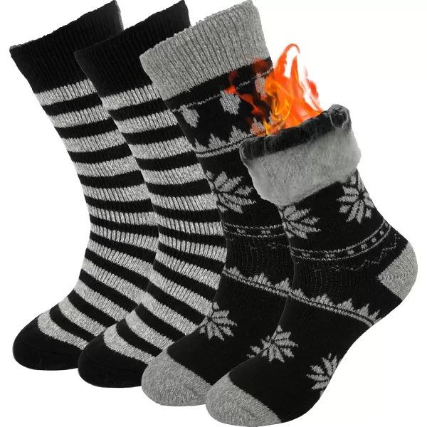 imageBomKinta Women Thermal Socks  Thick Boot Sock Warm Winter Crew Socks  Cozy Soft Christmas Socks Size 5102 Pairs  Striped Black Christmas Black