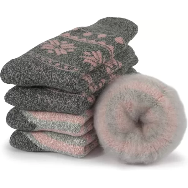 imageBomKinta Women Thermal Socks  Thick Boot Sock Warm Winter Crew Socks  Cozy Soft Christmas Socks Size 5102 Pairs  Striped Pink Christmas Pink