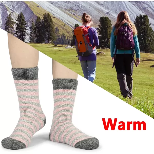 imageBomKinta Women Thermal Socks  Thick Boot Sock Warm Winter Crew Socks  Cozy Soft Christmas Socks Size 5102 Pairs  Striped Pink Christmas Pink