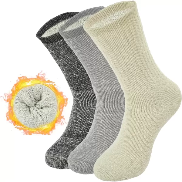 imageBomKinta Wool Socks for Women  Merino Warm Boot Hiking Socks  Thermal Crew Socks for Winter Outdoor Working Size 5113 Pairs  Black  Light Gray  Beige