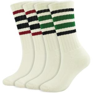 imageBomKinta Striped Crew Socks Women  Retro Novelty Socks  Stretchy Casual Athletic Cotton Sock Size 5112 Pairs  Beige Mix Color 1