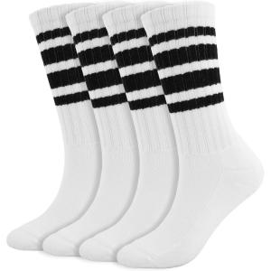 imageBomKinta Striped Crew Socks Women  Retro Novelty Socks  Stretchy Casual Athletic Cotton Sock Size 5112 Pairs  White White