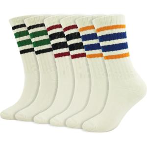imageBomKinta Striped Crew Socks Women  Retro Novelty Socks  Stretchy Casual Athletic Cotton Sock Size 5113 Pairs  Beige Mix Color 3