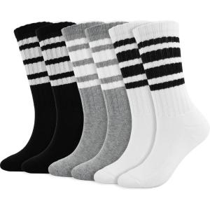 imageBomKinta Striped Crew Socks Women  Retro Novelty Socks  Stretchy Casual Athletic Cotton Sock Size 5113 Pairs  Black White Grey