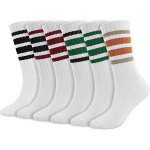 imageBomKinta Striped Crew Socks Women  Retro Novelty Socks  Stretchy Casual Athletic Cotton Sock Size 5116 Pairs  White Mix Color 4