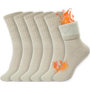 imageBomKinta Wool Hiking Socks Women  Merino Thick Warm Thermal Boot Socks  Winter Cozy Crew Sock Size 5113 Pairs  Beige  Beige  Beige