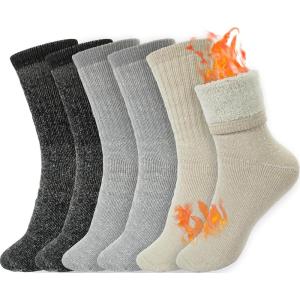 imageBomKinta Wool Hiking Socks Women  Merino Thick Warm Thermal Boot Socks  Winter Cozy Crew Sock Size 5113 Pairs  Black  Light Gray  Beige