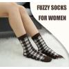 imageBomKinta Crew Boot Socks for Women  Cozy Warm Winter Socks  Comfy Soft Christmas Sleeping Sock Size 5103 Pairscheckered Beige Grey Brown