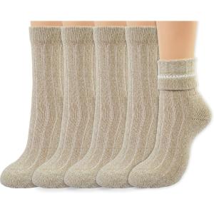 imageBomKinta Crew Boot Socks for Women  Cozy Warm Winter Socks  Comfy Soft Christmas Sleeping Sock Size 5105 Pairs5 Beige