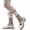 imageBomKinta Leg Warmers for Women  Soft Fashion Knit Calf Accessories  Cute 80s Ruffle Leg Sleeves for Party Yoga2 Pairs  Beige Stripe Khaki