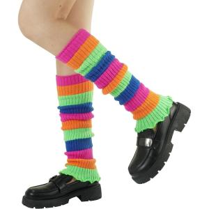 imageBomKinta Leg Warmers for Women  Soft Fashion Knit Calf Accessories  Cute 80s Ruffle Leg Sleeves for Party Yoga1 Pair  Rainbow