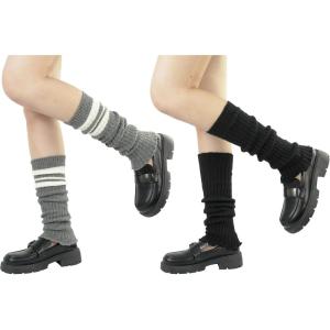imageBomKinta Leg Warmers for Women  Soft Fashion Knit Calf Accessories  Cute 80s Ruffle Leg Sleeves for Party Yoga2 Pairs  Black Stripe Grey